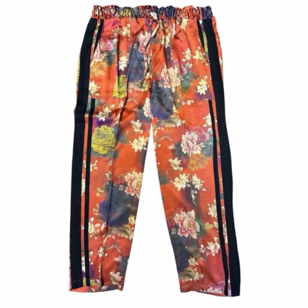 Johnny Was Multicolor Floral Satin Pants